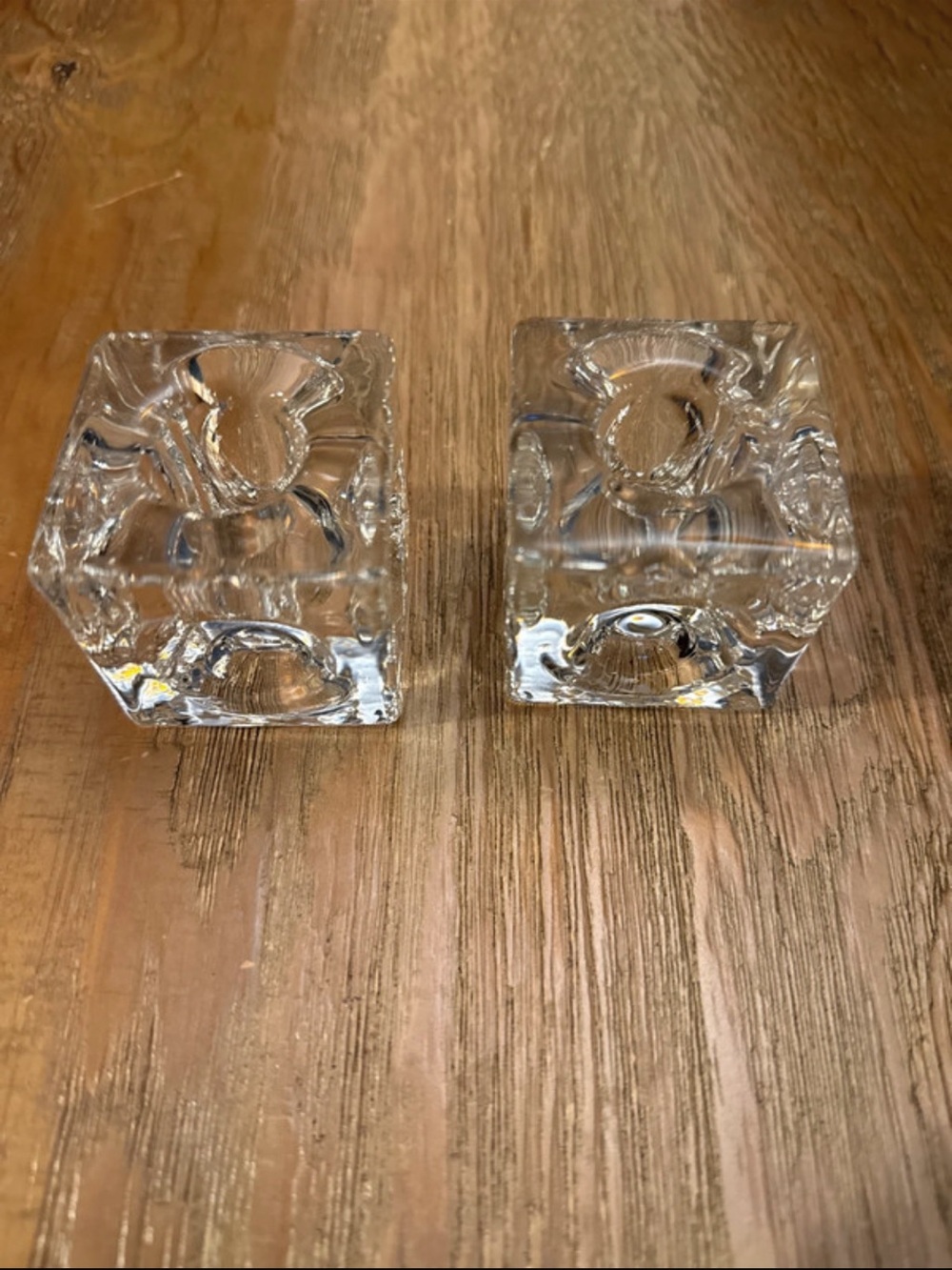Clear GlassCrystal Cube Candle Holders - Set of 2